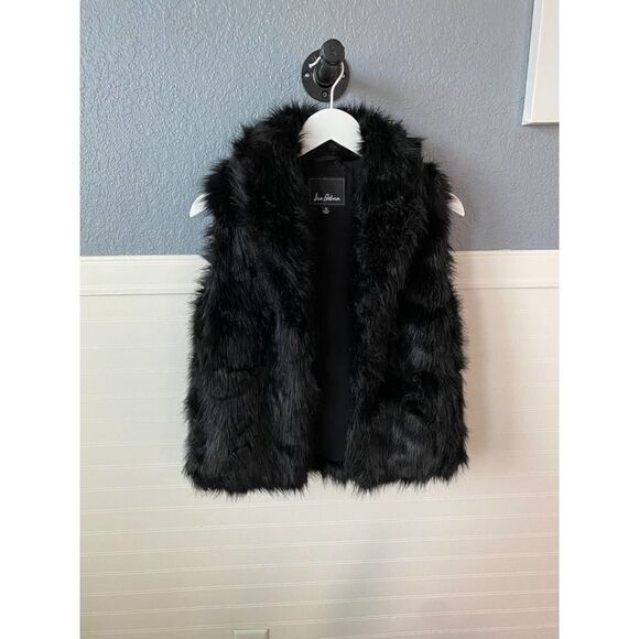 Sam Edelman Black Faux Fur Sleeveless Collared Shabby Chic Winter Vest Size XS - Picture 6 of 9